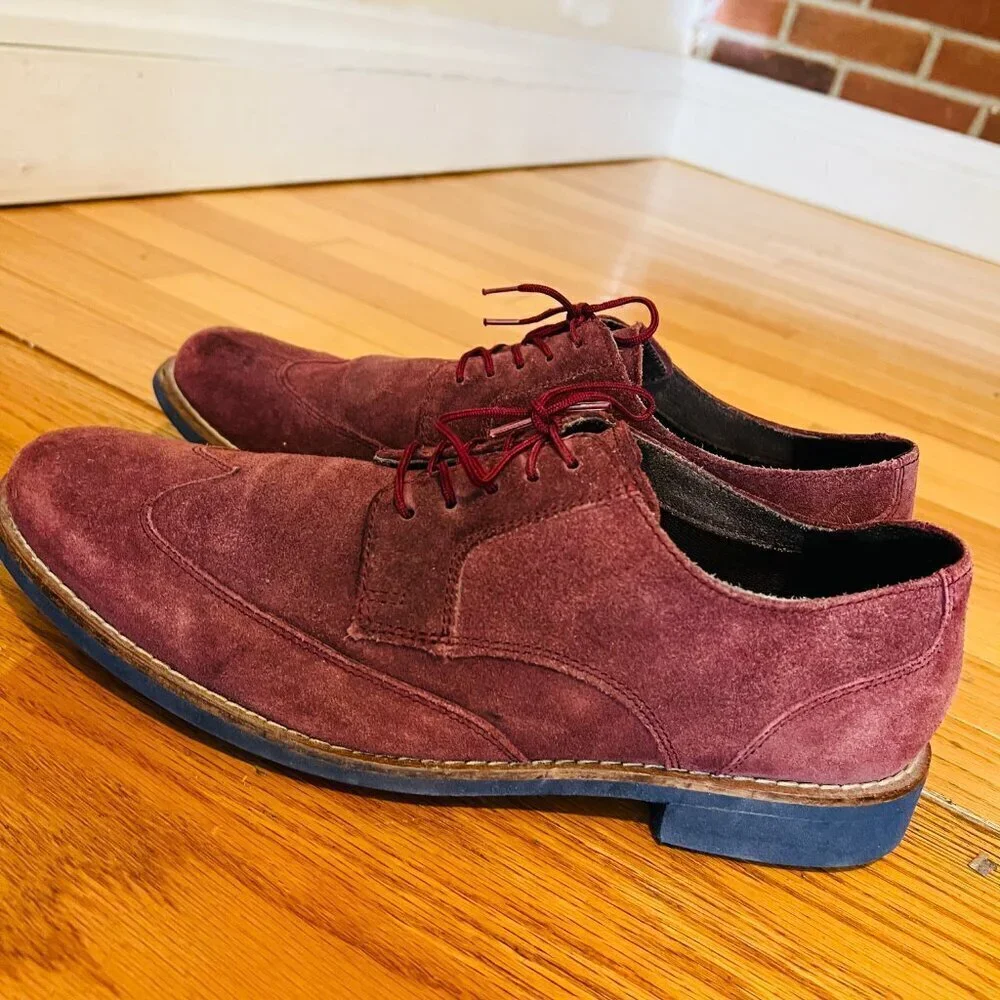 Cole Haan Men's Burgundy Suede Oxford Lace Up Dress Shoes Size 9.5